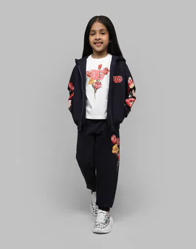 Dolce & Gabbana Girls Embroidered Tulip Joggers In Blue