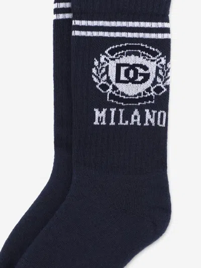 Dolce & Gabbana Boys Navy Blue Cotton Knit Socks In Blue