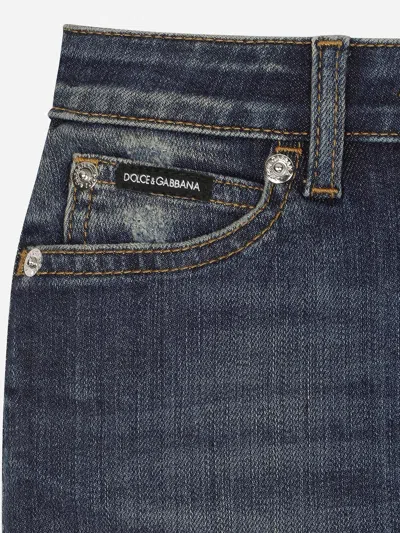 Dolce & Gabbana Kids Denim Floral-embroidered Skirt (8-12+ Years) In Blue