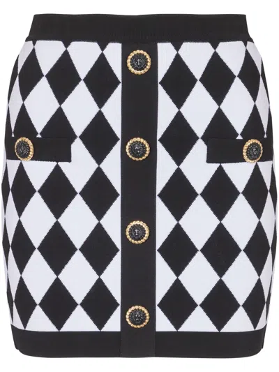 Balmain Diamond-intarsia Knitted Miniskirt