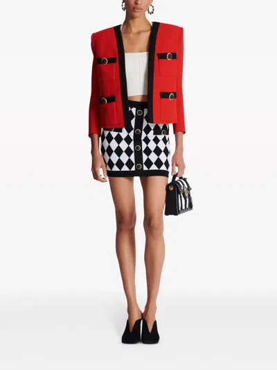 Balmain Diamond-intarsia Knitted Miniskirt