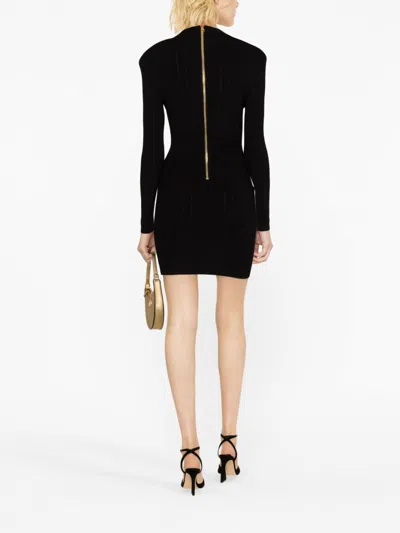 Balmain Mini Black Dress With Golden Buttons In Stretch Viscose Woman