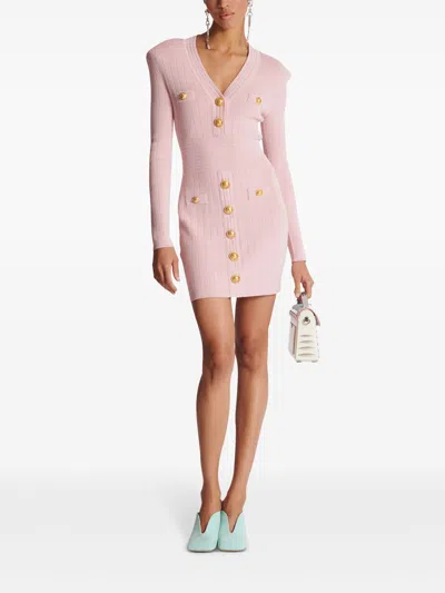 Balmain Mini Black Dress With Golden Buttons In Stretch Viscose Woman