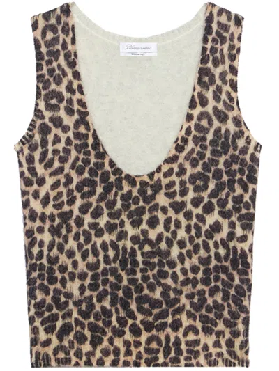 Blumarine Sleeveless V Neck Animal Print Knitwear In Animal Print