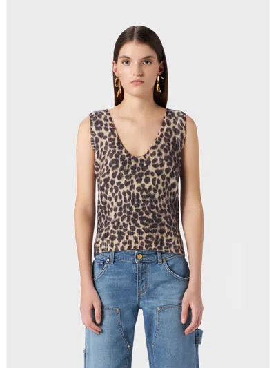 Blumarine Sleeveless V Neck Animal Print Knitwear In Animal Print