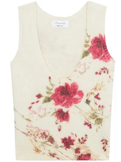 Blumarine Sleeveless V Neck Animal Print Knitwear In Animal Print