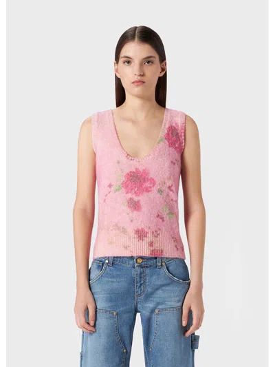 Blumarine Sleeveless V Neck Animal Print Knitwear In Animal Print