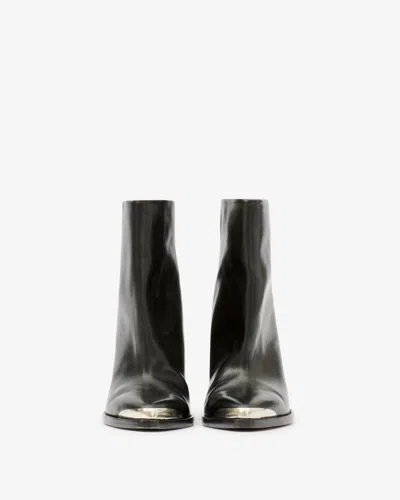Isabel Marant Leather Ankle Boots With Cone Heel And Metal Detail In Black