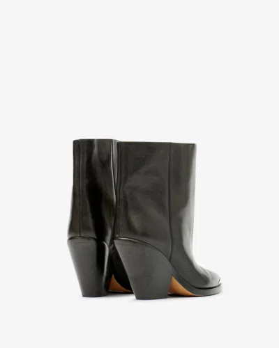 Isabel Marant Leather Ankle Boots With Cone Heel And Metal Detail In Black