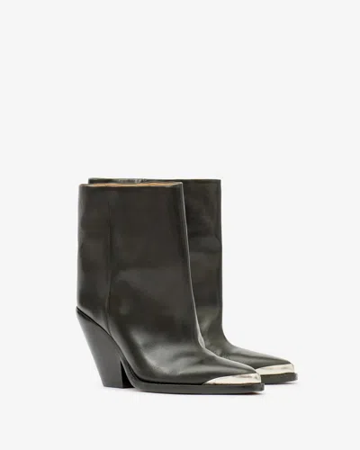 Isabel Marant Leather Ankle Boots With Cone Heel And Metal Detail In Black