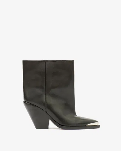 Isabel Marant Leather Ankle Boots With Cone Heel And Metal Detail In Black