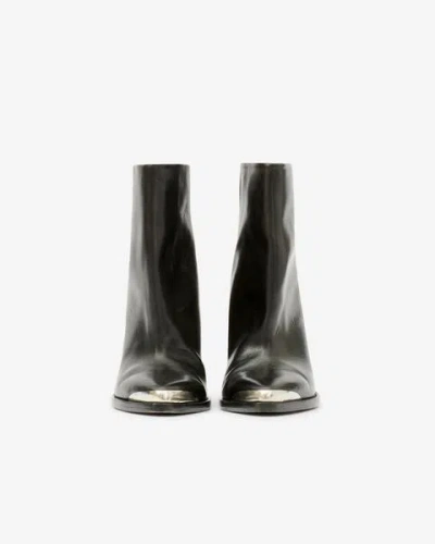 Isabel Marant Leather Ankle Boots With Cone Heel And Metal Detail In Black
