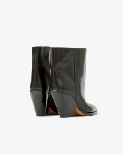 Isabel Marant Leather Ankle Boots With Cone Heel And Metal Detail In Black