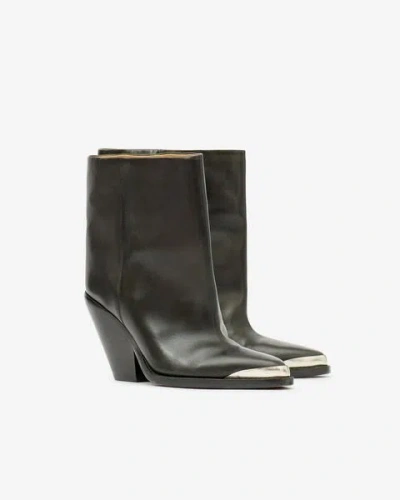 Isabel Marant Leather Ankle Boots With Cone Heel And Metal Detail In Black