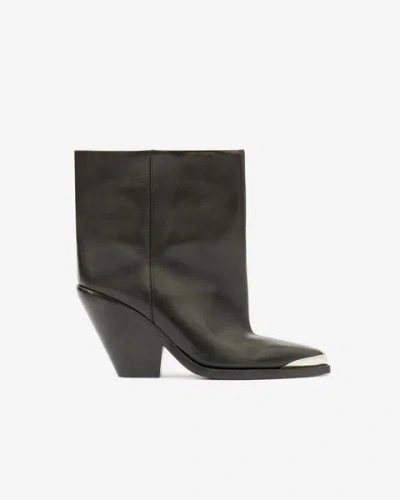 Isabel Marant Leather Ankle Boots With Cone Heel And Metal Detail In Black