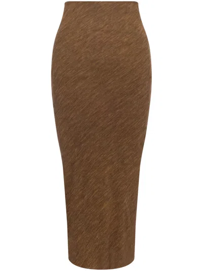 Philosophy Di Lorenzo Serafini Printed Stretch Tulle Pencil Skirt In Brown