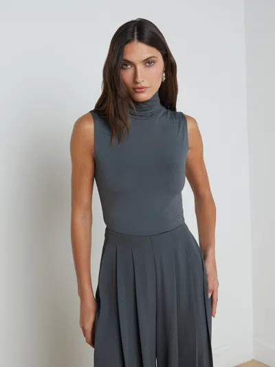 L'agence Ceci Sleeveless Turtleneck Top In Dark Shadow In Dark Shadow