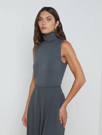 L'agence Ceci Sleeveless Turtleneck Top In Dark Shadow In Dark Shadow