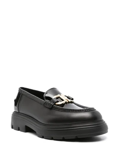 Ferragamo Brooke Loafers With Chunky Sole And Gold-tone Hardware In Black