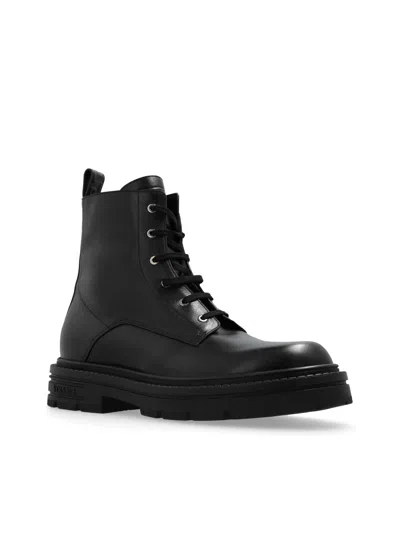 Versace Chunky Sole Ankle-high Boots With Round Toe In Black
