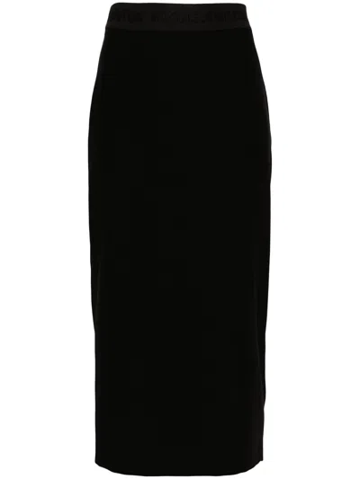 Versace Jeans Couture Black Midi Skirt With Logo Waistband