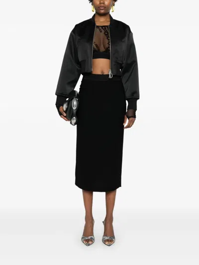 Versace Jeans Couture Black Midi Skirt With Logo Waistband