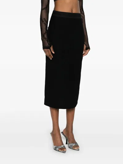Versace Jeans Couture Black Midi Skirt With Logo Waistband