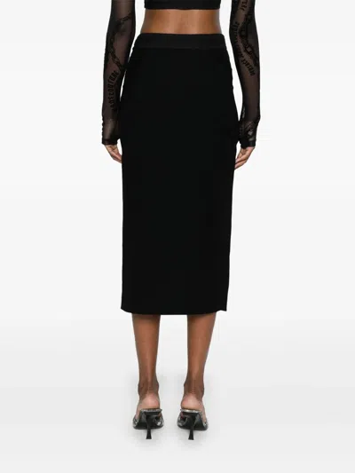 Versace Jeans Couture Black Midi Skirt With Logo Waistband
