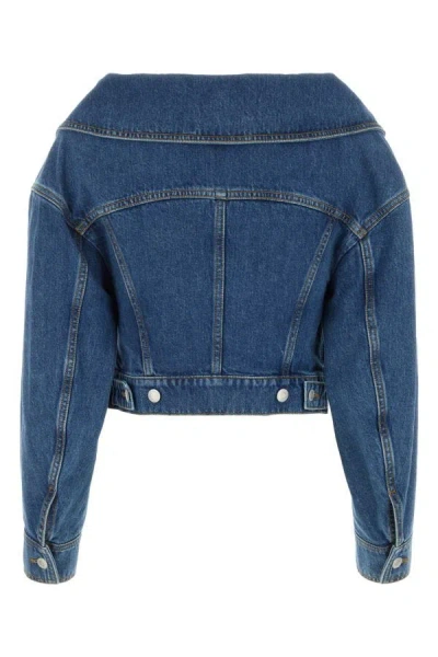 Alexander Mcqueen Stonewashed Denim Crop Jacket In Blue