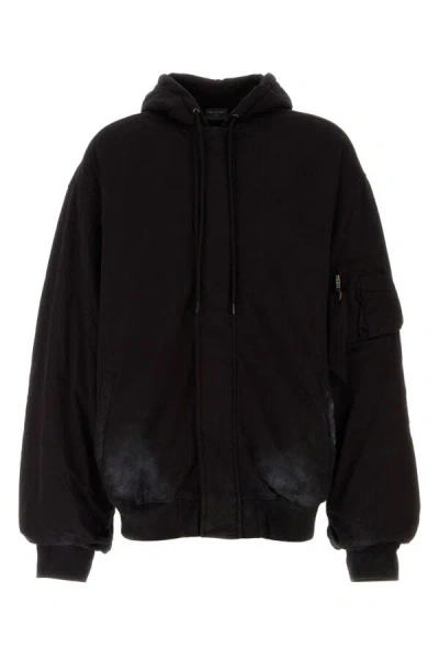 Balenciaga Front Pocket Oversize Cotton Sweatshirt In Black