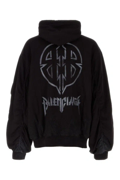 Balenciaga Front Pocket Oversize Cotton Sweatshirt In Black
