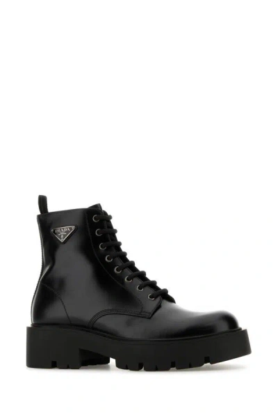 Prada Brushed Leather Ankle Boot For Men In Black