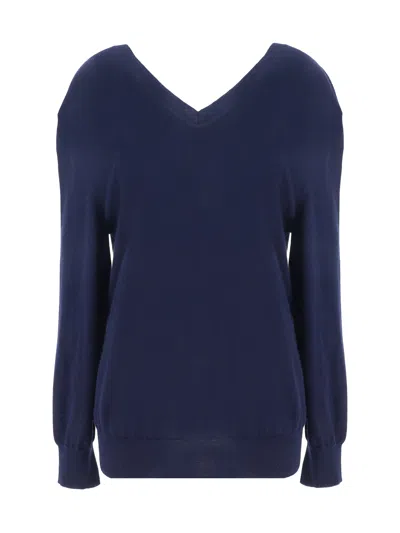 Prada Ribbed V-neck Cardigan Long Sleeves In Blue