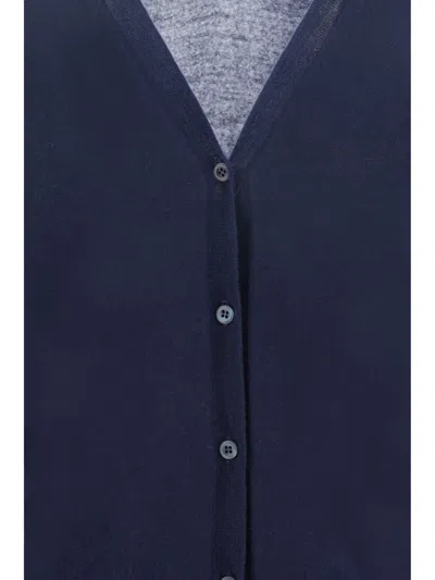 Prada Ribbed V-neck Cardigan Long Sleeves In Blue