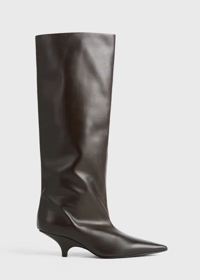 Totême Dark Brown Leather The Wedge-heel Boots In Bark