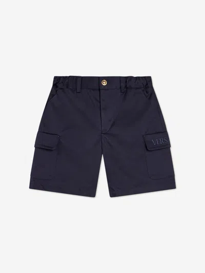 Versace Logo-embroidered Shorts In Blue