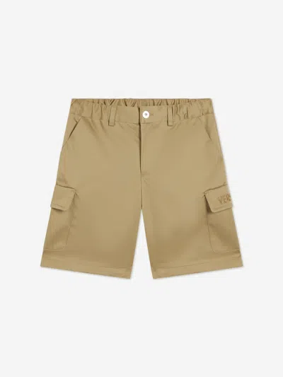 Versace Logo-embroidered Cotton Shorts In Beige