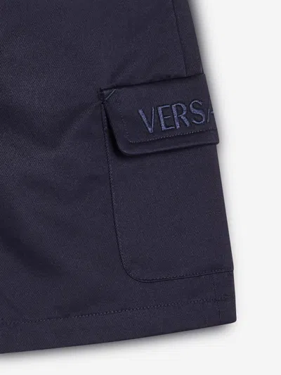 Versace Logo-embroidered Shorts In Blue