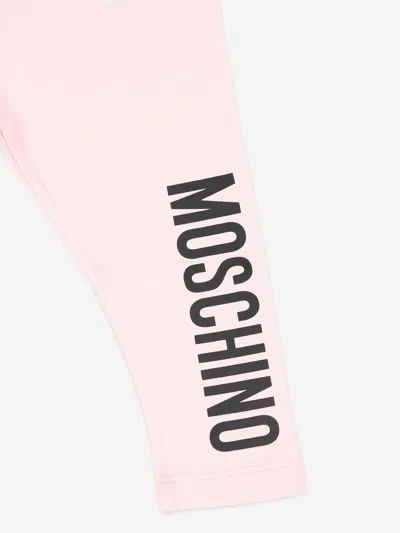 Moschino Logo-print Stretch-cotton Leggings In Pink