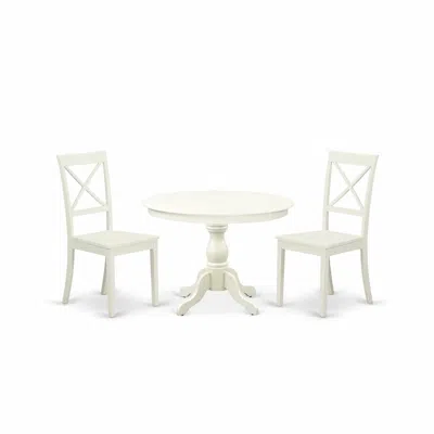 East West Furniture Hbbo3-lwh-w 3 Piece Dining Room Set - Linen White Small Kitchen Table And 2 Linen White Kitchen & Di