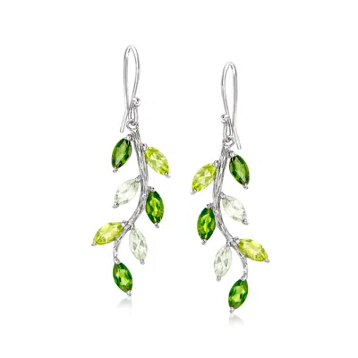 Ross-simons Multi-gemstone Vine Drop Earrings In Sterling Silver In Green