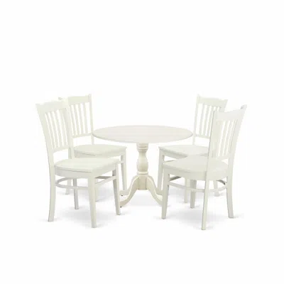 East West Furniture Dmgr5-lwh-w 5 Piece Dining Table Set Contains 1 Drop Leaves Dining Table And 4 Black Dinning Chairs 