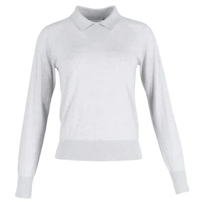 THEORY COLLARED SWEATER IN LIGHT GREY WOOL 