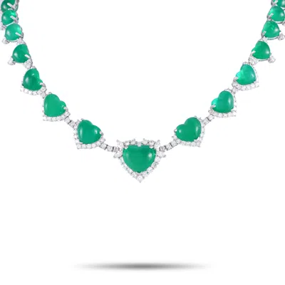 Lb Exclusive Platinum 5.84ct Diamond And Emerald Heart Necklace #3858 In White