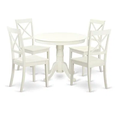 East West Furniture 5 Pc Set With A Table And 4 Wood Dinette Chairs Having Linen White .