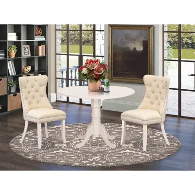 East West Furniture 3 Piece Dining Table Set Contains A Round Kitchen Table With Dropleaf