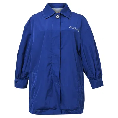 Marni Logo Windbreaker In Blue Nylon In Blue