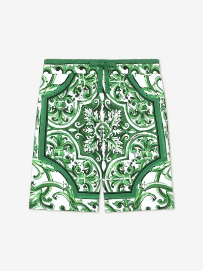 Dolce & Gabbana Majolica-print Drawstring Shorts In Green