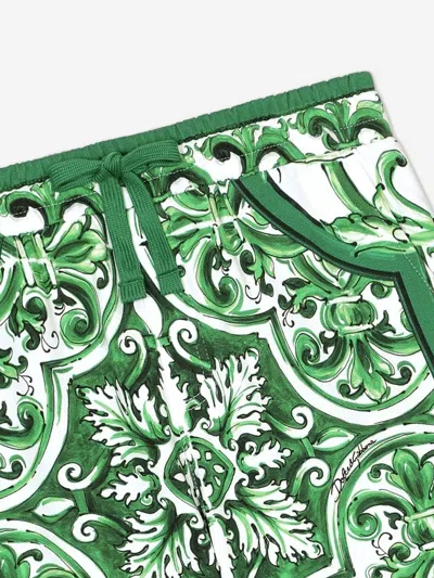 Dolce & Gabbana Majolica-print Drawstring Shorts In Green