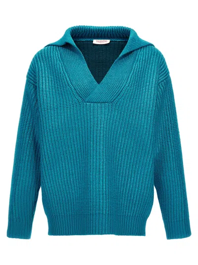 Shop Valentino Garavani  V Neck Sweater In Light Blue